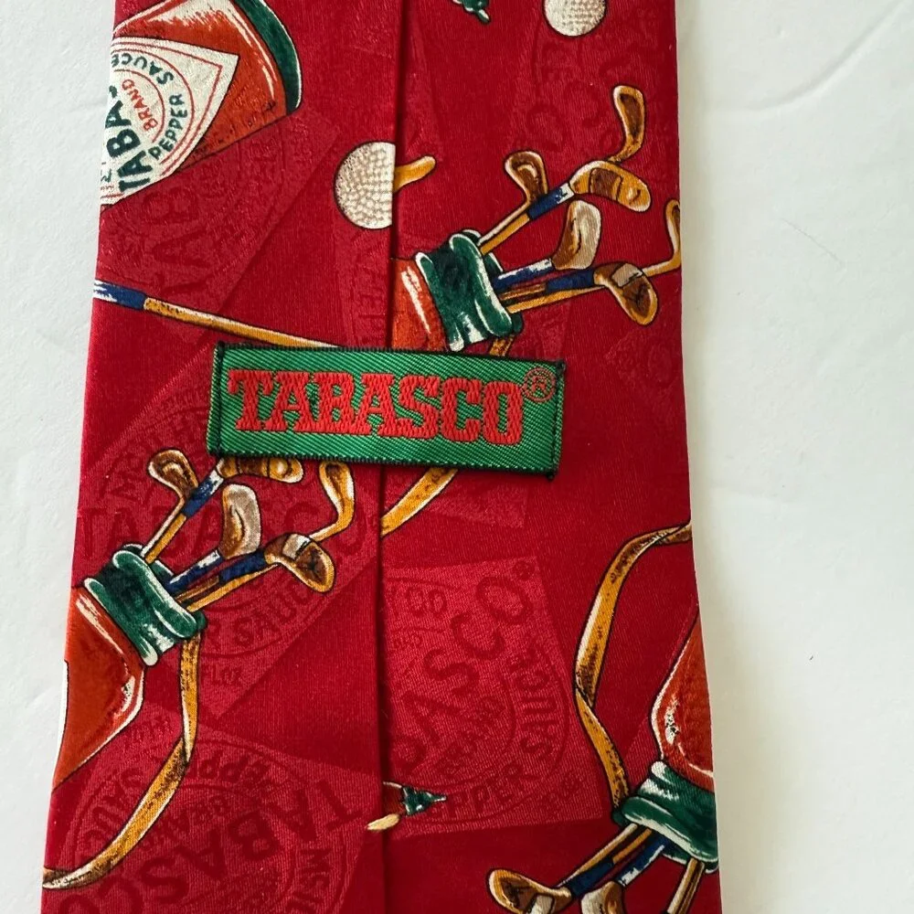 Tabasco Golf-Themed Red Necktie With Bottle Club Made In USA
